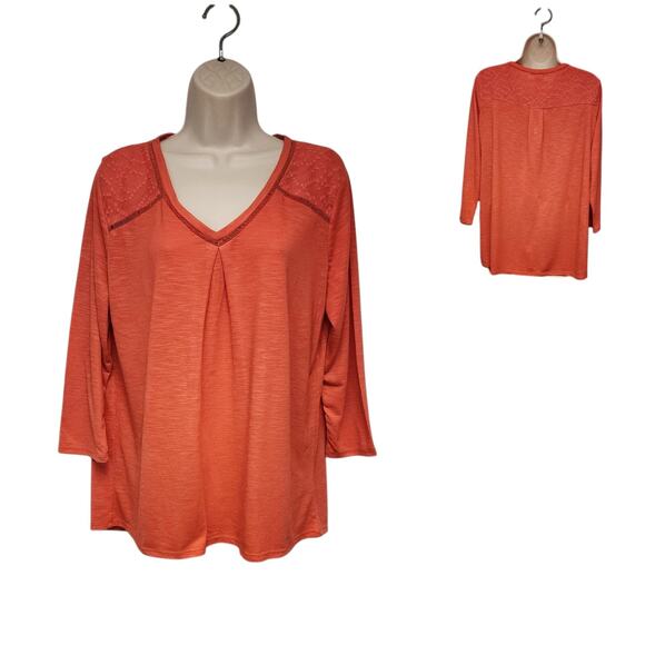 Liz Claiborne Women's Orange Long Sleeve V Neck Pullover Tunic Blouse Top Size L - Picture 1 of 6